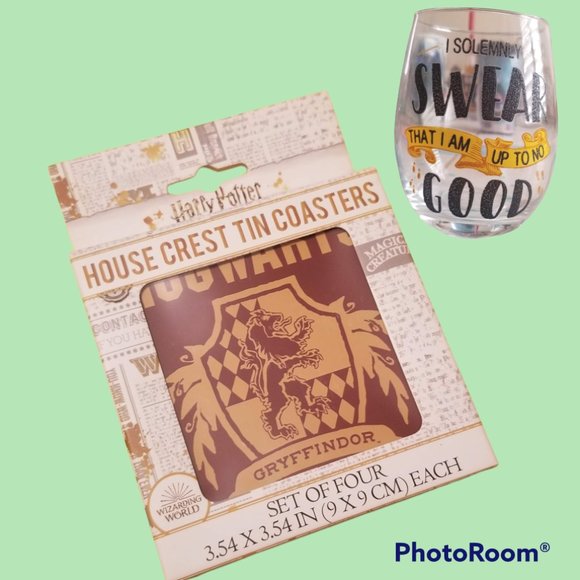 Paladone Other - Harry Potter Lot: Hogwarts Coasters All 4 Houses & "Up to No Good" Glass